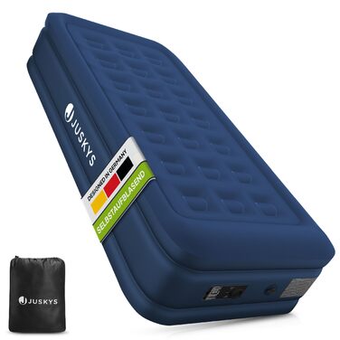 Надувний матрац Juskys Sapri M блакитного кольору - 1 особа, самонадувний, для гостей та кемпінгу, з вбудованим насосом