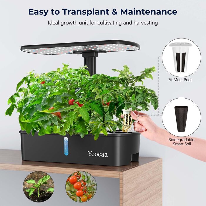 Yoocaa гідропонна система вирощування для 12 рослин, кримний сад для трав з автоматичним таймером, насосом, регульованою висотою, Smart Garden-набір для вирощування (без насіння)