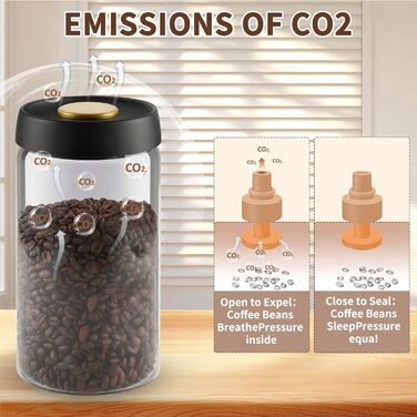 Герметичний контейнер для кави на 1,2 л зі скла, вакуумний, з чорною кришкою та золотою кнопкою. Підходить для кави, чаю, горіхів.