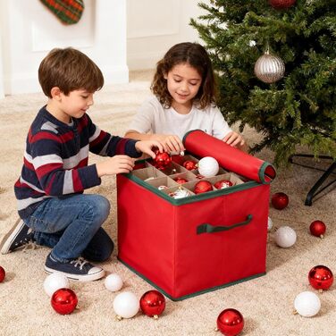 SALCAR Коробка для зберігання новорічних прикрас з відділеннями, 64 шт, червона
