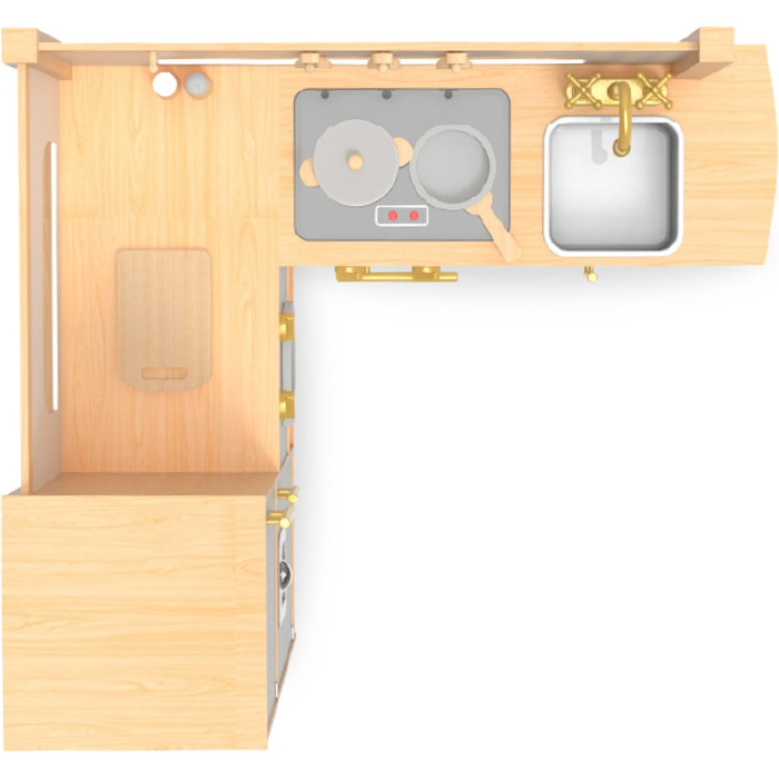 Дитяча дерев'яна кухня Mamabrum XXXL з LED-підсвічуванням та аксесуарами: мікрохвильова піч, посуд, столові прибори. Ігровий набір для дітей 3+ (кухня куткова)