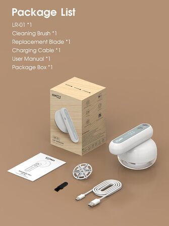 Електричний видальник ворсу 6-лезовий, перезаряджається, з індикатором заряду, для одягу, білий