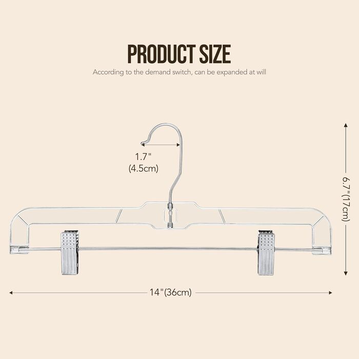 12 шт. Чохли для підвішування штанів House Day з кліпсами, 35 см, прозорі, пластикові, для штанів, спідниць, джинсів, шортів та легінсів, з поворотним гачком 360°