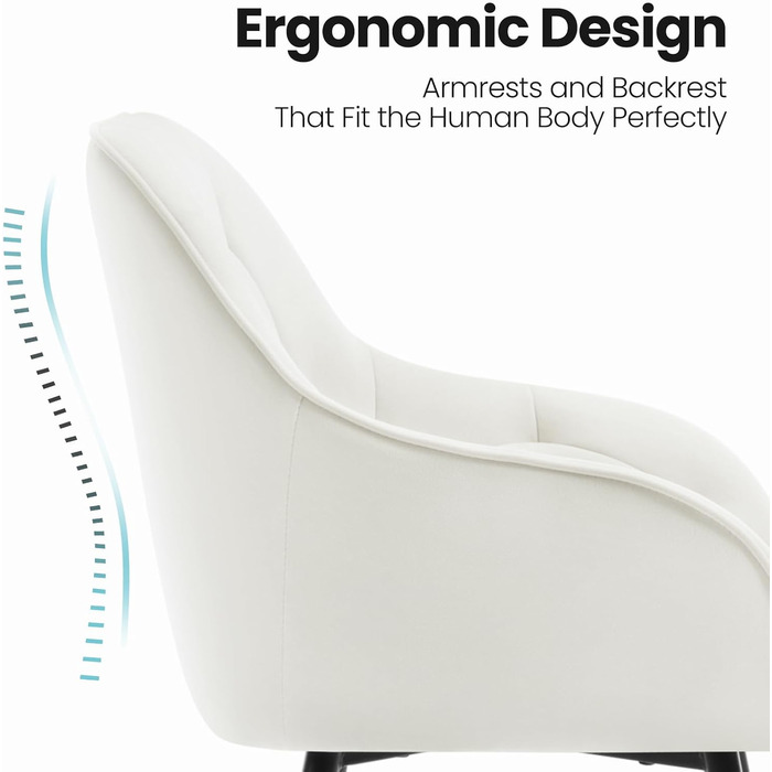 Крісла для їдальні WOLTU - 6 шт. в наборі, з м'якою спинкою та підлокітниками, з металевими ніжками, оксамитова оббивка, кремовий колір