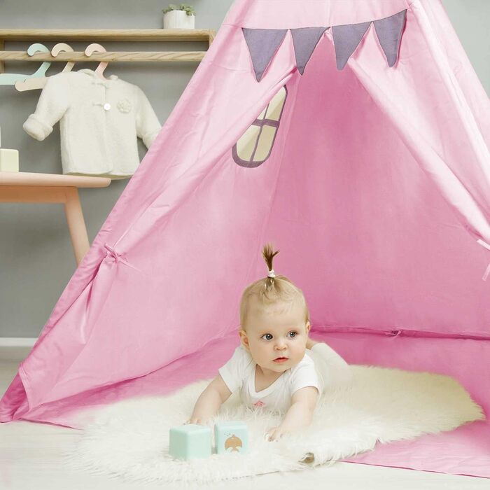 Дитячий намет-типі з натуральних матеріалів для дому та вулиці (рожевий)