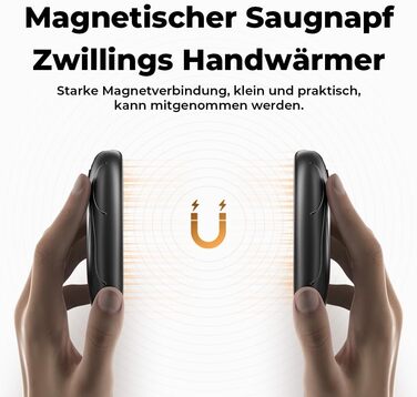 Електричні грілки для рук 2 шт. з магнітним кріпленням, 6000mAh, 3 режими нагріву, USB-зарядка, для кемпінгу, подорожей, офісу, чорний, 11.2*2.35*14 см