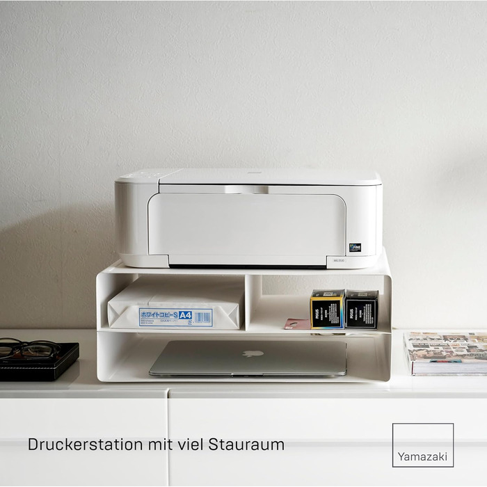 Організатор Yamazaki 4349 Tower Druckerstation: сталева полиця-організатор, мінімалістичний дизайн, білий (48x37x19 см)
