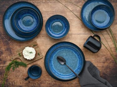 Набір посуду серії Nordic Fjord 18шт, набір тарілок з керамограніту (комбінований сервіз 30шт, синій), 21551