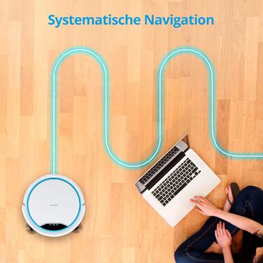 Робот-пилосос MEDION MD19900 з зарядною станцією: навігація, для твердих поверхонь (плитка, ламінат), видалення шерсті тварин, пульт ДК, до 90 хвилин роботи