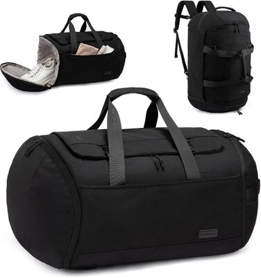 Спортивна сумка LOVEVOOK для чоловіків з відділенням для взуття, 65L, 52x45x28 см, Duffel Bag, для подорожей, Gym Bag, ручна поклажа, чорна