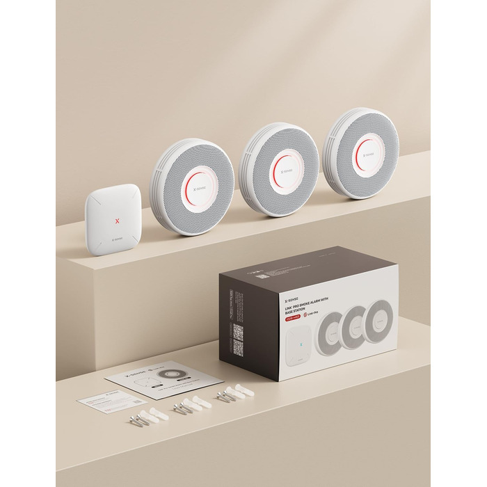 X-Sense Детектор диму з Wi-Fi, голосовим оповіщенням та 17 зонами, 33 мм, 12 шт. (з базовою станцією) XS0B-MR121, для дому