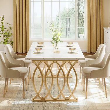 Білий обідній стіл 160x80 см з металевим каркасом та стільницею з акрилового каменю (Kunstmarmor) - для їдальні та кухні