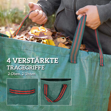 Outsunny Garden Bag 3x300L Водонепроникний мішок для садових відходів з ручками, стабільний мішок для листя, автономні садові мішки із захистом від ультрафіолету, багаторазові мішки для садових відходів Зелені відходи