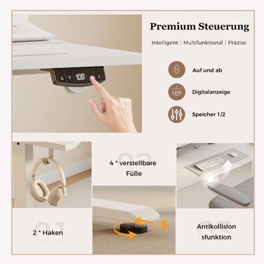 Регульований за висотою стіл Klicelor з двома висувними ящиками, електричний, для роботи стоячи, ергономічний, 100 x 60 см, білий