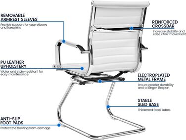 Стільці для відвідувачів Yaheetech, консольні, ергономічні, спинка, підлокітники, металевий каркас, штучна шкіра (білі, 4)