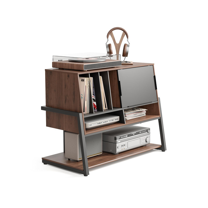 Вініловий програвач FITUEYES Eiffel: дерев'яний стіл/полиця для платівок (120 шт), Hi-Fi тумба з висувними дверцятами, вантажопідйомність 50 кг