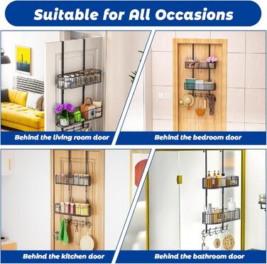 Настінна поличка для душу без свердління, чорна, для скляних душових кабін, регульована висота, 3 гачки, для шампуню та гелю для душу