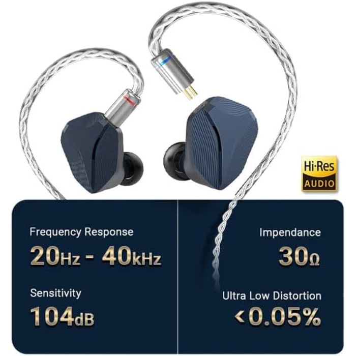 Внутрішньоканальний монітор LINSOUL Hidizs MP145, 14,5 мм Planar HiFi IEMs, знімний 2-контактний кабель (3,5 мм, синій)