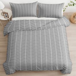 Сіра постільна білизна 180x200 см з геометричним дизайном, двостороння, з м'якої мікрофібри, для алергіків, 3 частини (1 ковдра + 2 подушки), з блискавкою, сучасний дизайн