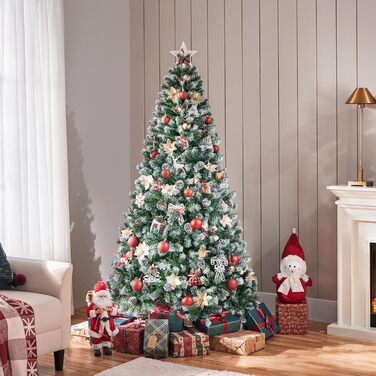 Штучна ялинка Yaheetech 183 см зі снігом та 64 шишками, 920 гілок, вогнестійка, з металевим підставкою та системою швидкого складання