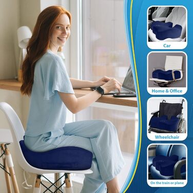 Подушка для сидіння BlissTrends з Memory Foam, 13.2 см товщиною, для офісного крісла, авто, літака, зняття болю в попереку, куприку, ішіасу, для тривалого сидіння, блакитна