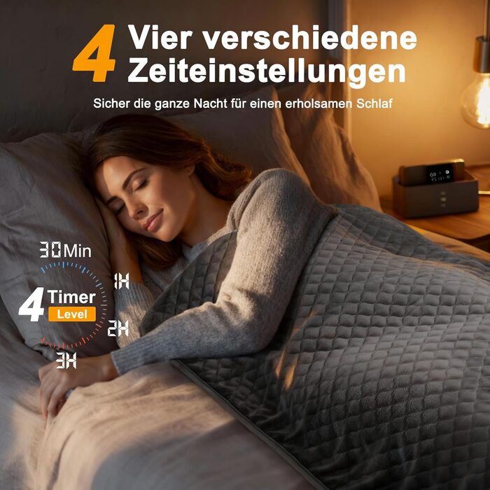 Електричний гріючий килимок XXXL (80 x 60 см) з автовимкненням, 6 температурних режимів, 4 налаштування часу для спини, плечей, живота, ніг, швидкий нагрів, можна прати в машині