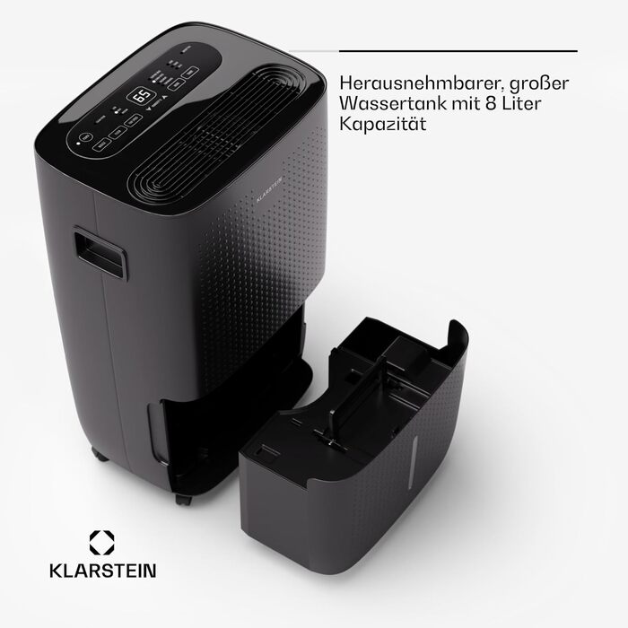 Електричний осушувач Klarstein DryFy Connect 60L з Wi-Fi, 60 л/24 год, таймер, для приміщень 45-65 м², портативний, антрацит