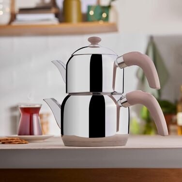 Набір для заварювання чаю Karaca Edge Mini Induktion Base Rose: чайник 1 л + глечик 2,5 л | Турецький чайник