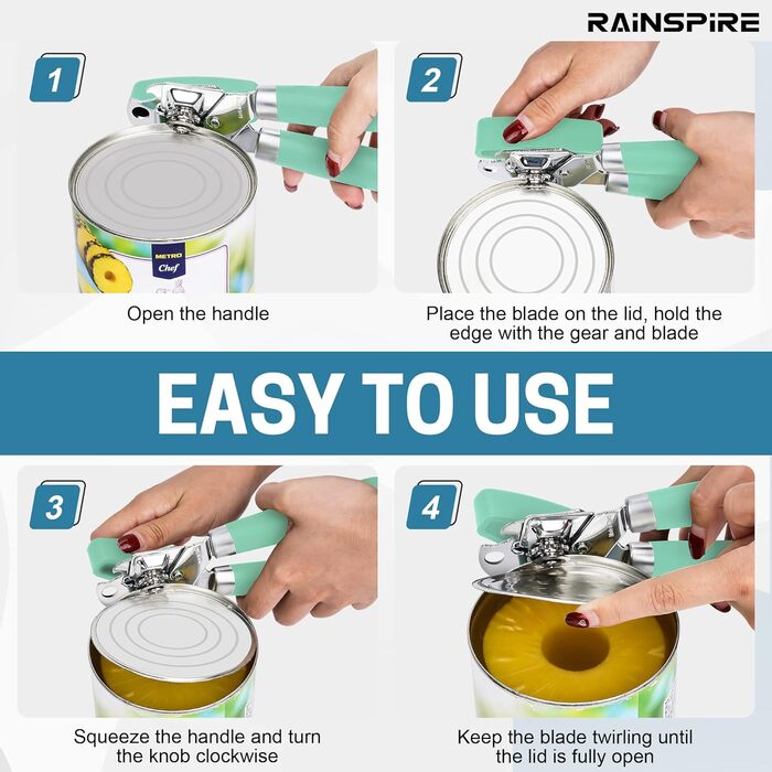 Відкривач консерв Rainspire: ручний, міцний, з гладким краєм, з відкривачем для пляшок, рожевий (м'ятно-зелений)
