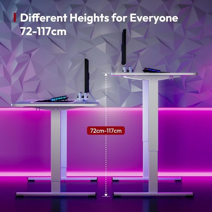 SANODESK електричний стіл 160x60 см, геймерський стіл з пам'яттю, гачок, білий