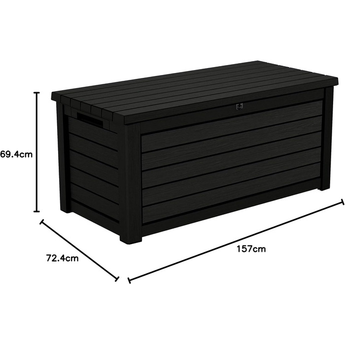 Скриня для зберігання речей Koll Living Blackwood 623 л, чорна - з газовими амортизаторами, вантажопідйомність кришки до 272 кг