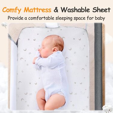 Зустрічне ліжко для немовлят, коліс, кошик для зберігання, регулювання висоти 7 рівнів (темно-сірий)