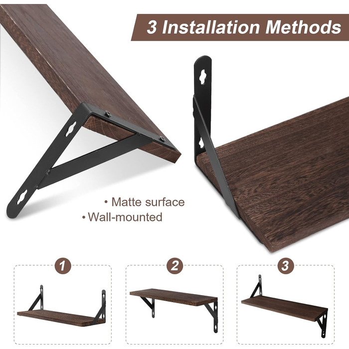 Настінна полиця з дерева Uten, рустикальна підвісна полиця з тримачем для рушників, 2 шт, темно-коричнева — для ванної, кухні, вітальні та спальні