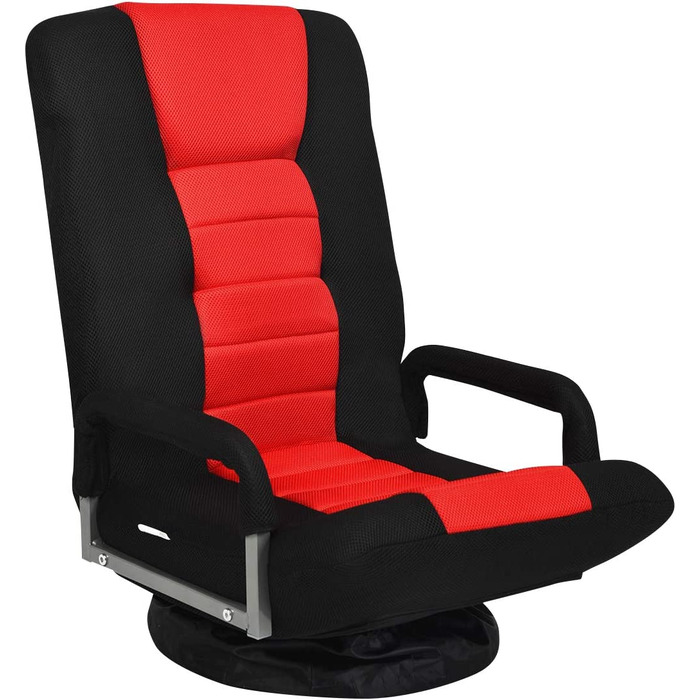 Ігрове крісло COSTWAY з можливістю повороту на 360 , підлогове крісло з 6-складаний регульованою спинкою, ігрове крісло з м'якою оббивкою, підлогове крісло для медитації вагою до 140 кг, ледачий диван (чорний і червоний)