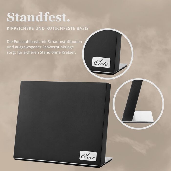 Магнітний тримач для ножів Oleio, чорний. Тримач без ножів з потужним магнітом, нержавіюча сталь, підставка для дамаських та кухонних ножів