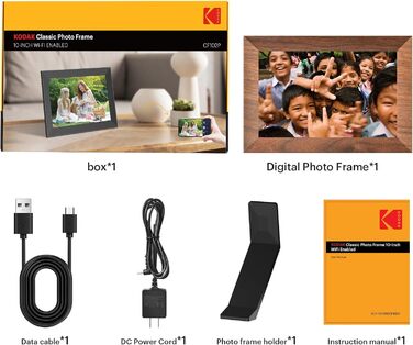 Цифровий фоторамка Kodak 10.1 дюйми з Wi-Fi, HD IPS-сенсорний екран, 32 ГБ пам'яті, автоматичне обертання фото, віддалене перегляд фото/відео через додаток