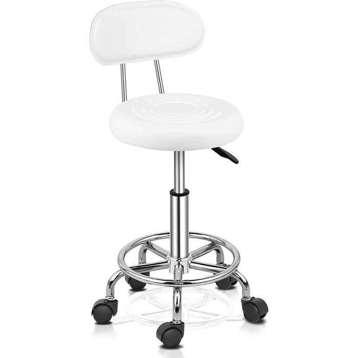 Ергономічний стілець на коліщатках TactFire зі спинкою робочий стілець обертовий стілець стілець на коліщатках з можливістю повороту на 360 регульований по висоті 48-58 см для офісу салон масаж спа (білий)
