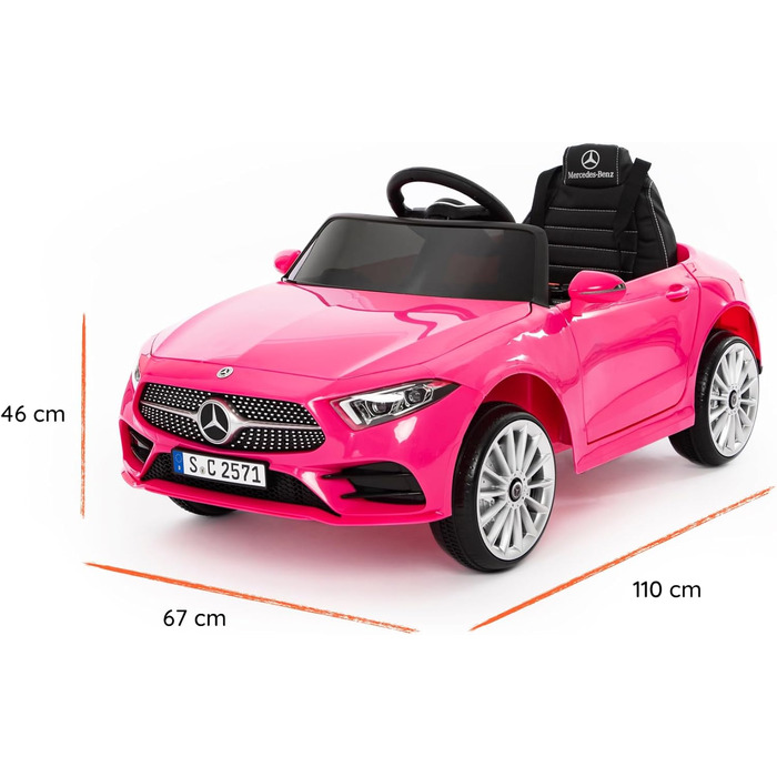 Дитячий електромобіль Mercedes CLS 350 AMG рожевий, ліцензія, 12V, шкіряні сидіння, пульт, MP3
