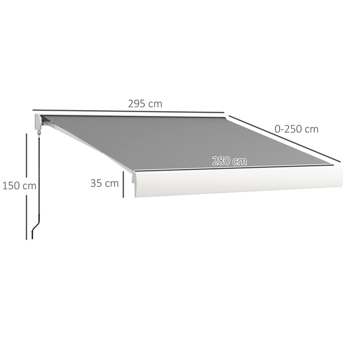 Тент Outsunny Folding Arm 3м Електричний тент з ручним рукояткою та дистанційним керуванням, балконний тент Алюмінієвий захист від сонця світло-сірого кольору