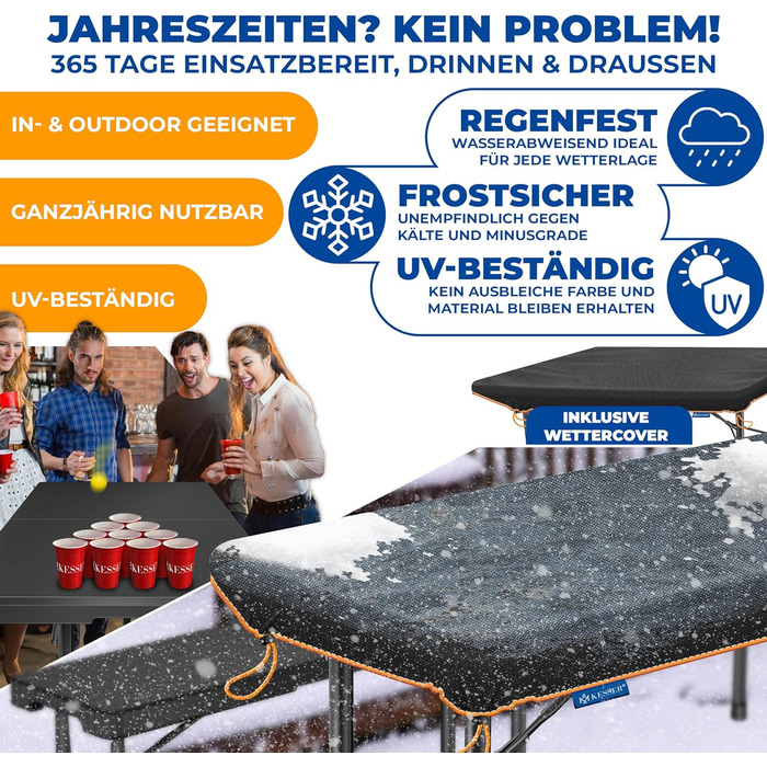 Стол KESSER® для пікніка, кемпінгу та саду, розкладний, 183x76 см, на 6 осіб, з чохлом та ручкою, антрацит