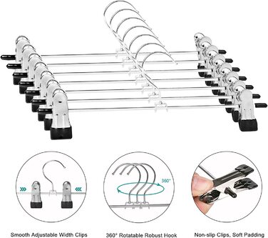 Вішалка для штанів WEIDMAX, міцна хромована вішалка для штанів з регульованими затискачами, металева вішалка для штанів, компактна вішалка для штанів, шкарпетки, спідниці, 29 см (11 футів), 10 шт. (20 шт.)