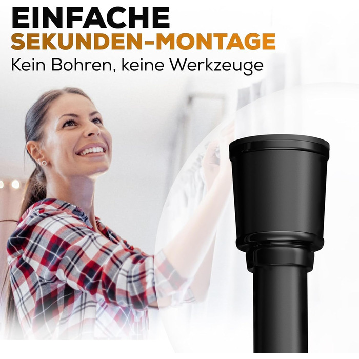 Штанга для штор без свердління 370-420 см, чорна, Ø 32 мм - натяжна штанга для штор, душової кабіни, дверей та шафи