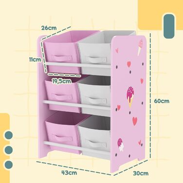 Дитяча полиця для іграшок AIYAPLAY з 6 коробками з фетру, 43x30x60 см (Рожева)