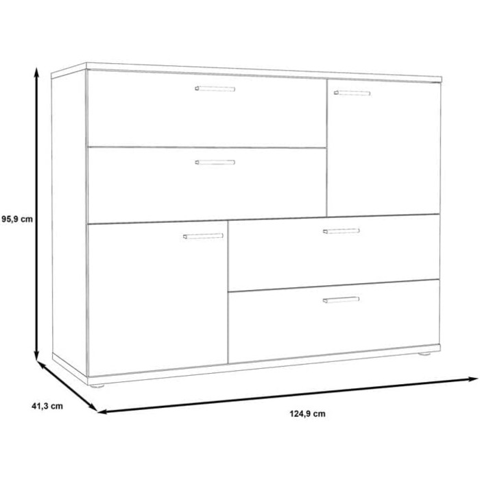 Комод FORTE Skive, 2 дверцята, 4 шухляди, дуб пісок/білий, 124,9x41,3x95,9 см, вид дуб/бетон