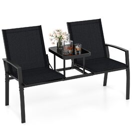 Садова лавка COSTWAY з столом, 2-місна, з дихаючої тканини, для балкона, саду, тераси 137x66x87 см