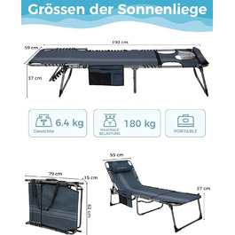 Лежак для відпочинку KingCamp великого розміру, складаний, 5 положень, для саду, кемпінгу, пляжу, 200 x 68 см, сірий, з подушкою та кишенею, до 200 кг