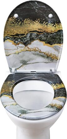 Кришка для унітазу з автоматичним опусканням, з мотивом, з функцією швидкого зняття, кріплення зверху, з Duroplast (UF81950) A Marmor