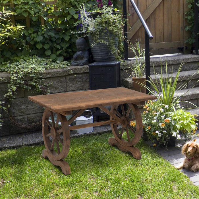 Outsunny Garden Table Балконний стіл з масиву дерева Дерев'яний стіл Форма колеса Атмосферостійкий Природний 113 x W60 x H65 см | Аосом