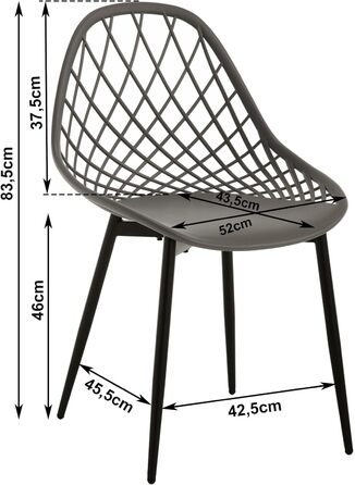 Стільці для їдальні та кухні з порожнистою спинкою, стільці для вітальні з металевими ніжками, пластикові стільці для кухні, вітальні, балкону, скандинавський сучасний стиль, білий колір, K0018EZS-4 (сірий, набір 8 шт.)