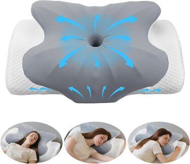 Ортопедична подушка FUNYKICH з піною з пам'яті, сірого кольору, з двома рівнями висоти (11/13 см), дихаюча та пральна, для комфортного сну на боці, спині та животі